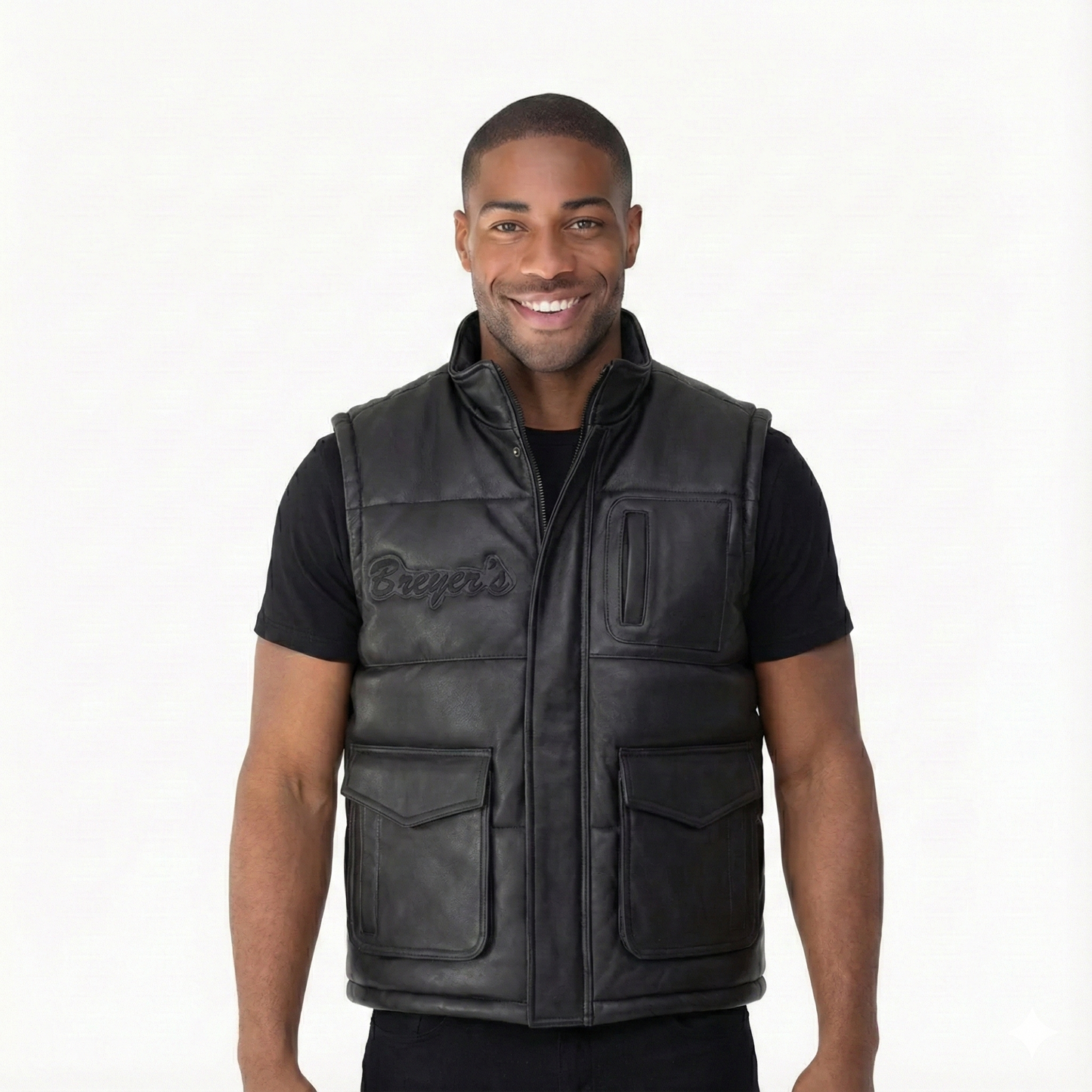 Breyer's Leather Puffer Vest All Black