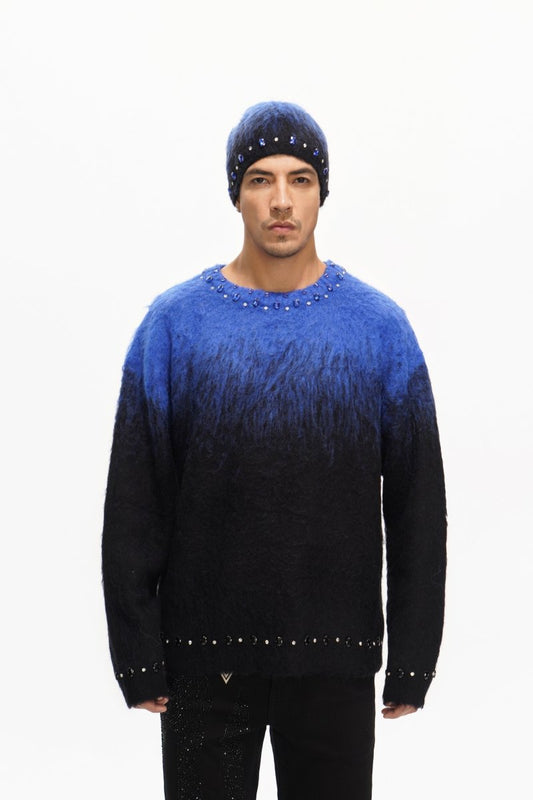 Men's Arranged Mohair Crew Neck Sweater