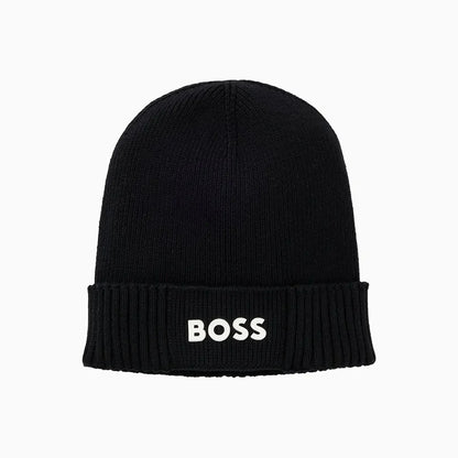 Logo Detail Beanie Hat in Cotton and Virgin Wool
