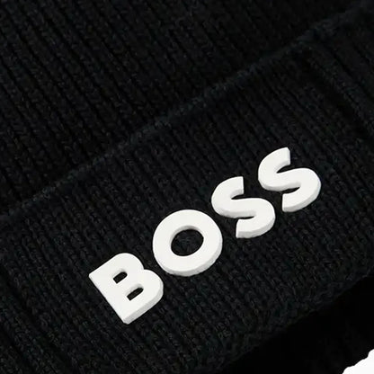 Logo Detail Beanie Hat in Cotton and Virgin Wool