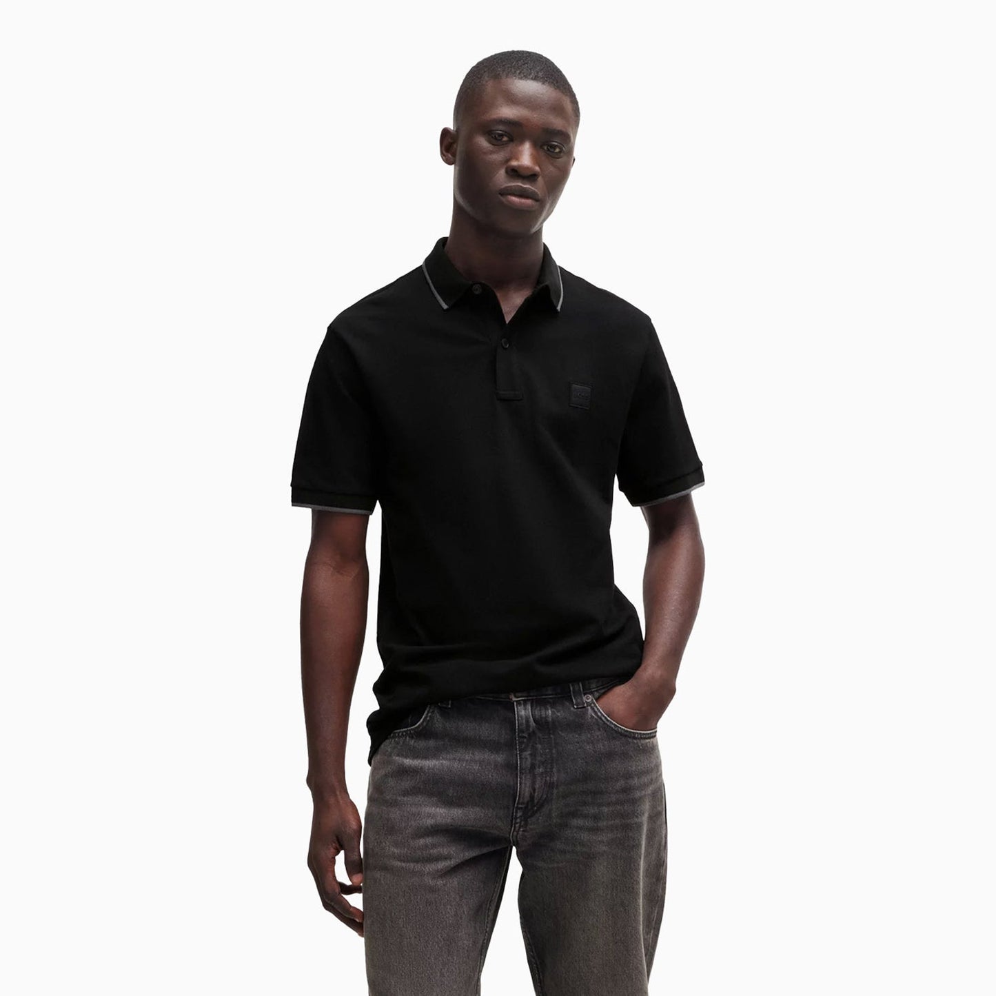 Men's Slim Fit Polo Shirt in Washed Stretch Cotton Pique