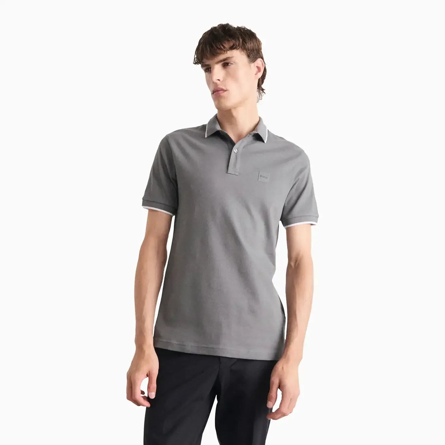 Men's Slim Fit Polo Shirt In Washed Stretch Cotton Pique