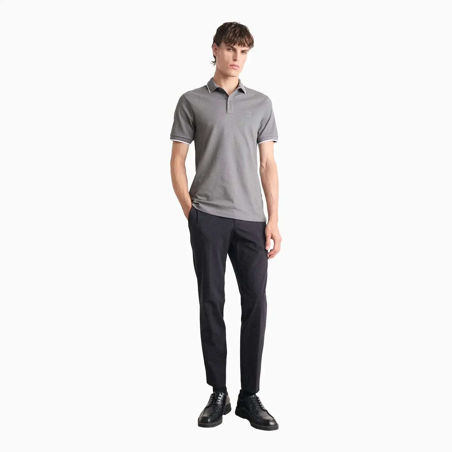 Men's Slim Fit Polo Shirt In Washed Stretch Cotton Pique