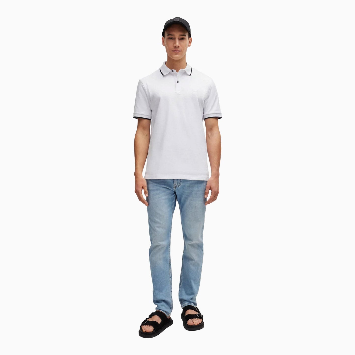 Men's Slim Fit Polo Shirt in Washed Stretch Cotton Pique