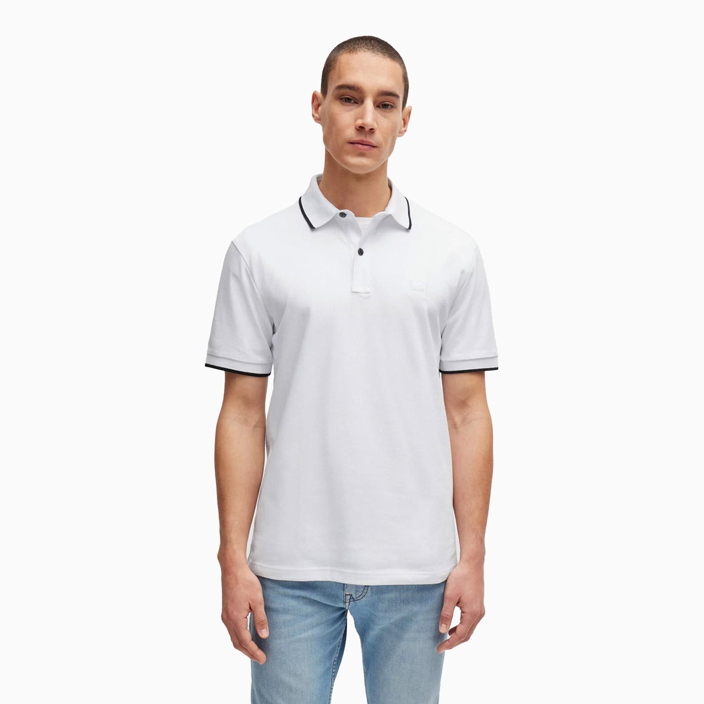 Men's Slim Fit Polo Shirt in Washed Stretch Cotton Pique