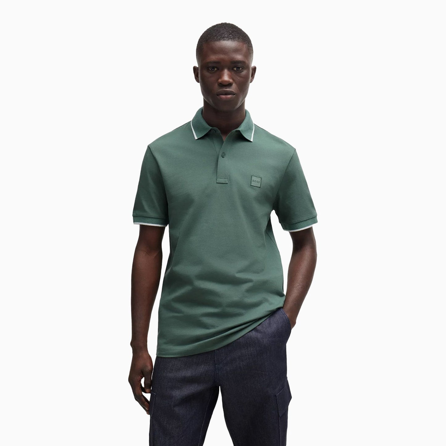 Men's Slim Fit Polo Shirt in Washed Stretch Cotton Pique