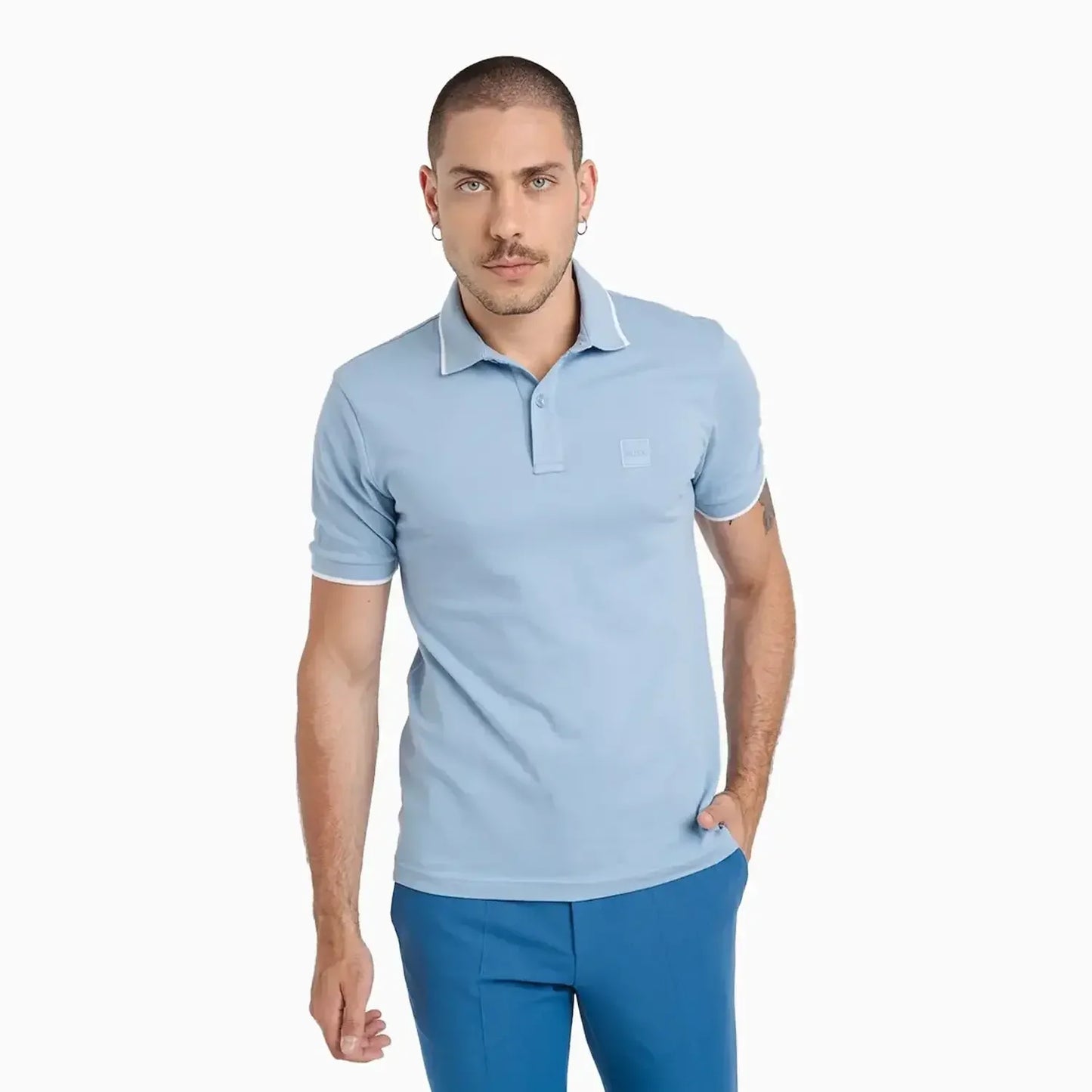 Men's Slim Fit Polo Shirt In Washed Stretch Cotton Pique