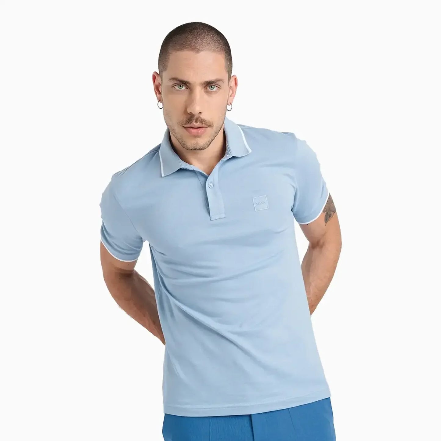 Men's Slim Fit Polo Shirt In Washed Stretch Cotton Pique