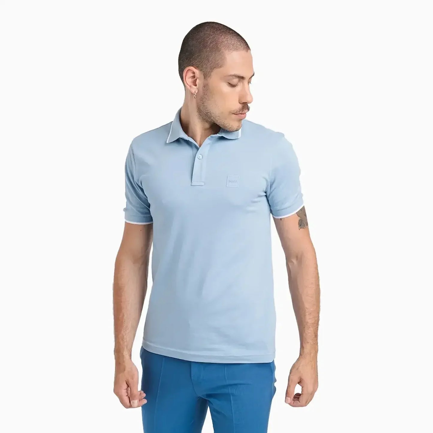 Men's Slim Fit Polo Shirt In Washed Stretch Cotton Pique