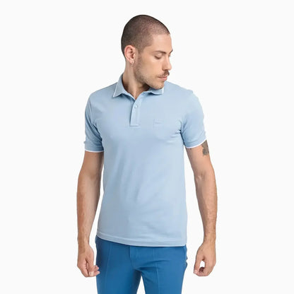 Men's Slim Fit Polo Shirt In Washed Stretch Cotton Pique