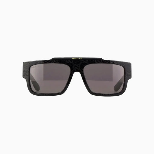 Men's Gucci Shiny Black with Embossed Logo Pattern Sunglasses