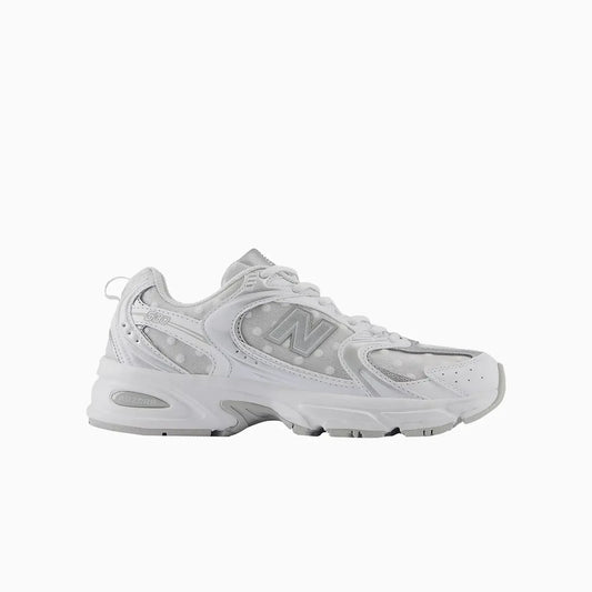 530 "White Silver Metallic Polka Dots"