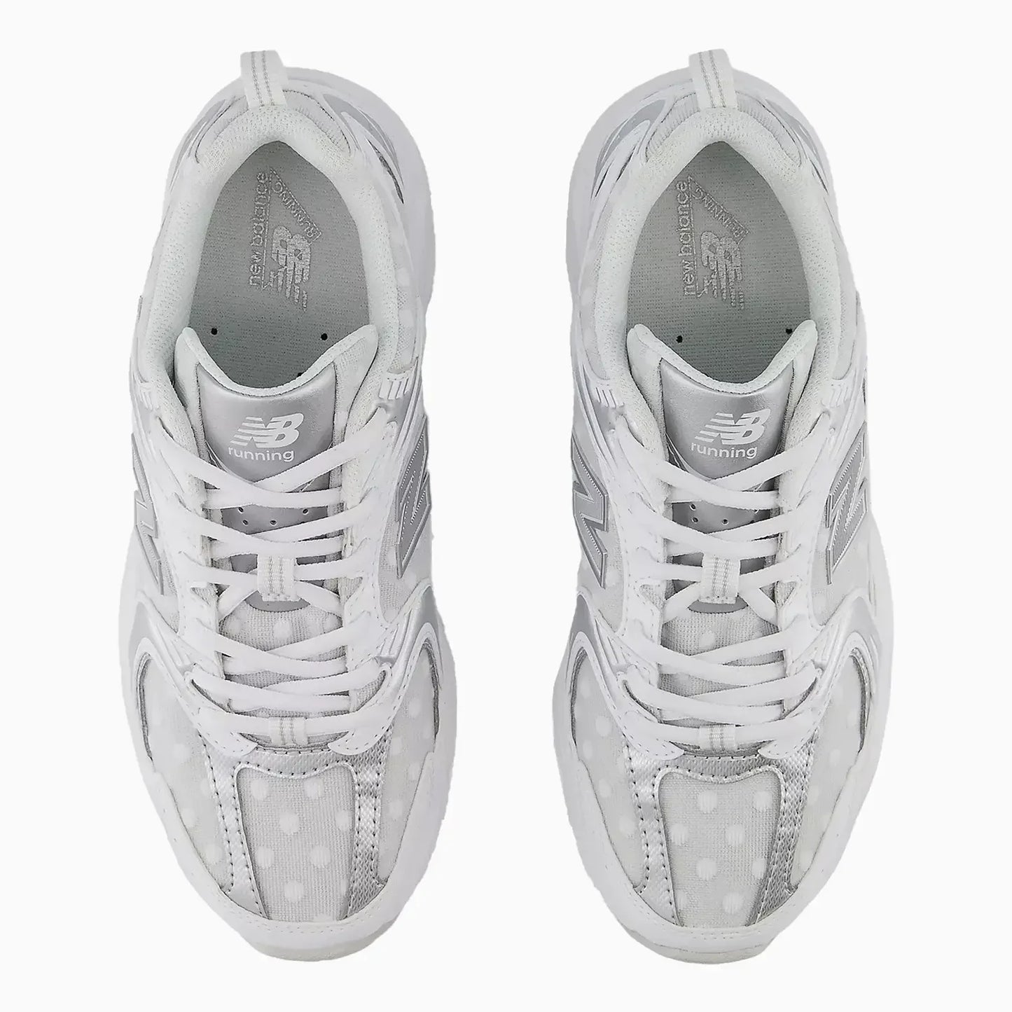 530 "White Silver Metallic Polka Dots"