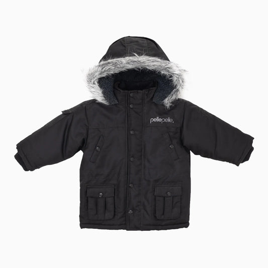 Kid's Multi Pocket Leather Jacket With Hooded Fur Infants