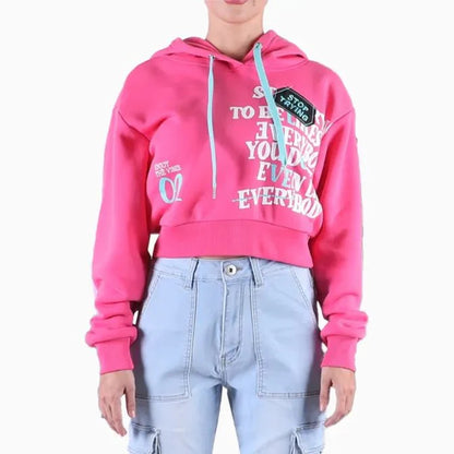 Women's Fleece Crop Graphic Pull Over Hoodie