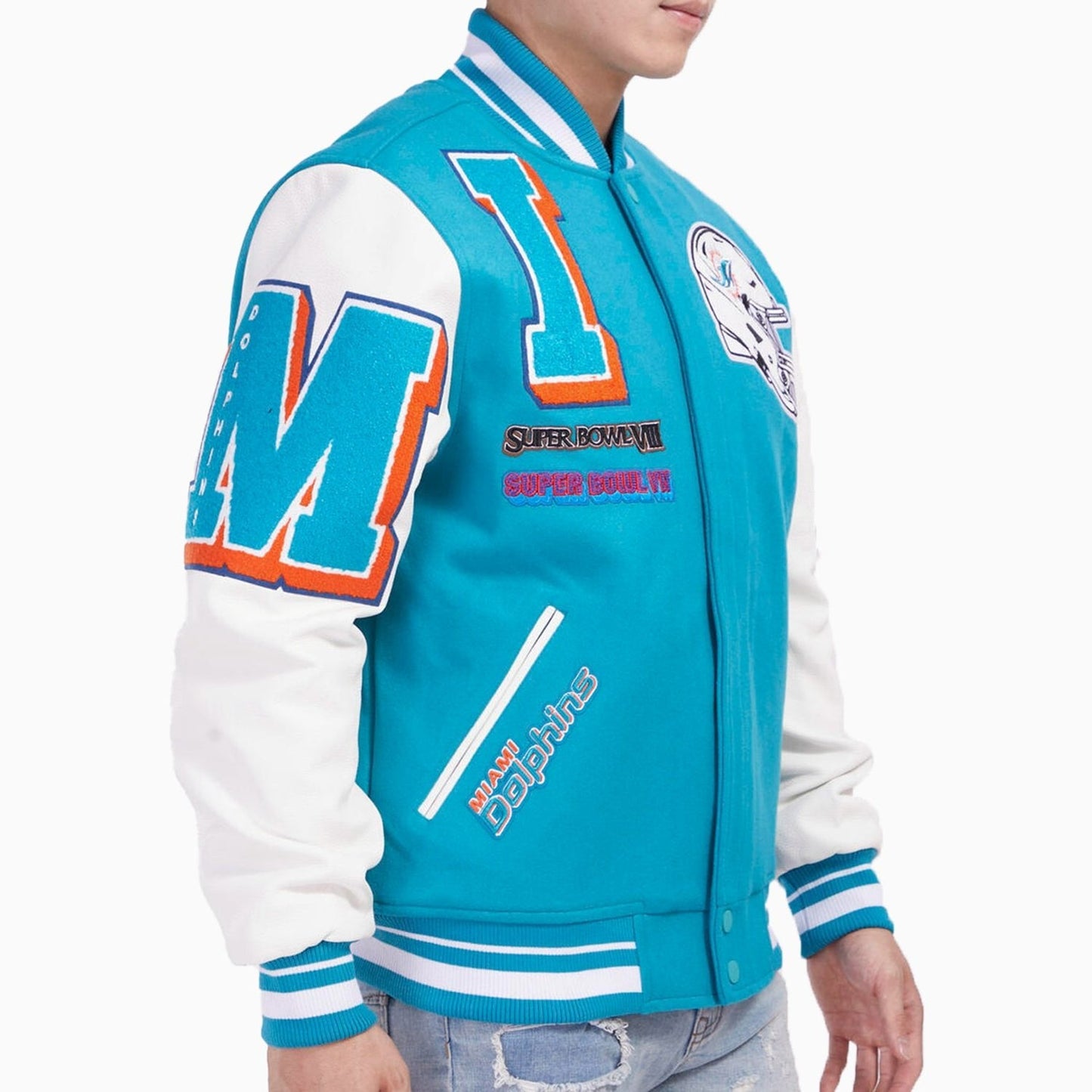 Men's Miami Dolphins NFL Mash Up Rib Wool Varsity Jacket