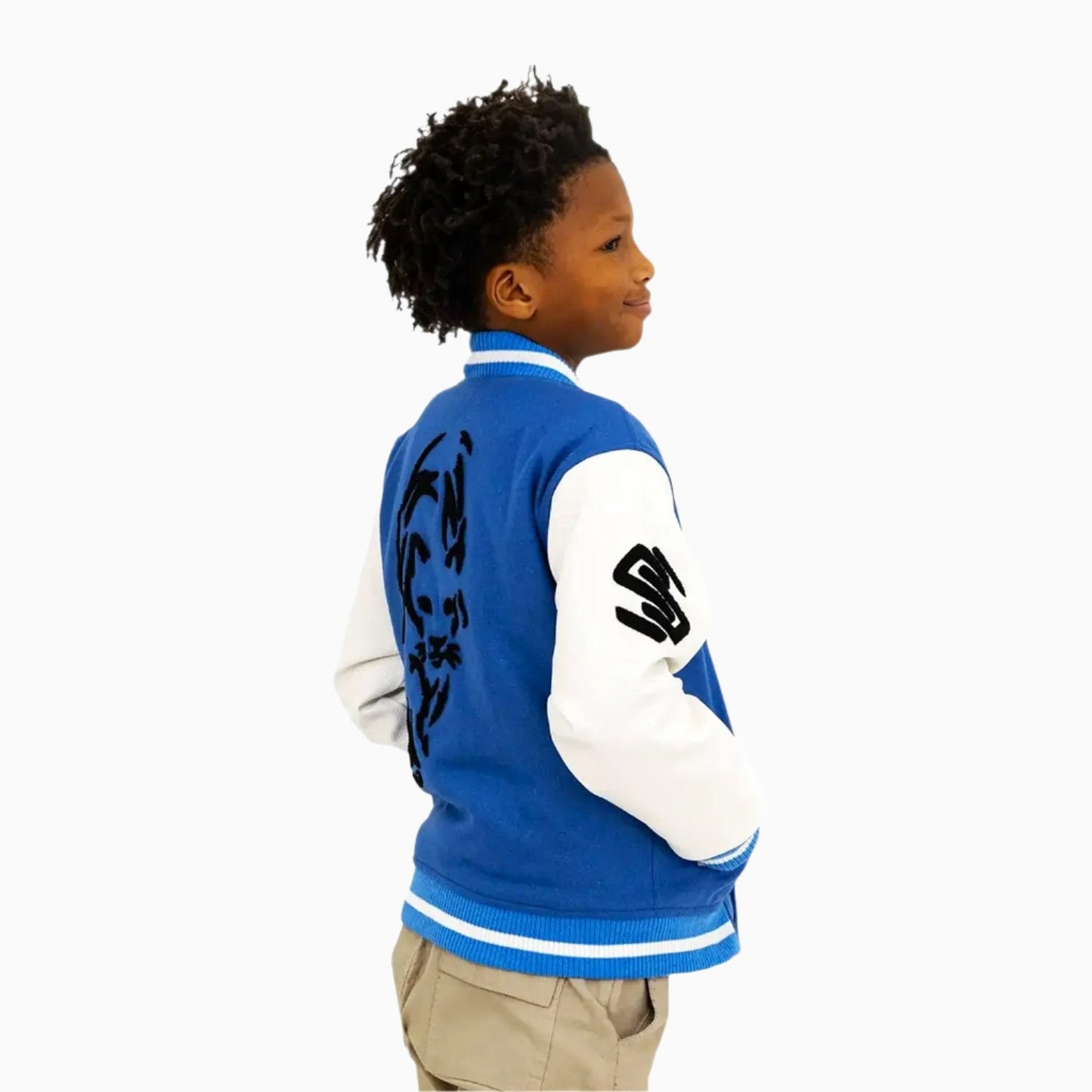 Kid's Black Cat Wool Varsity Jacket