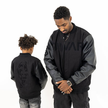 Men's Black Cat Wool Varsity Jacket