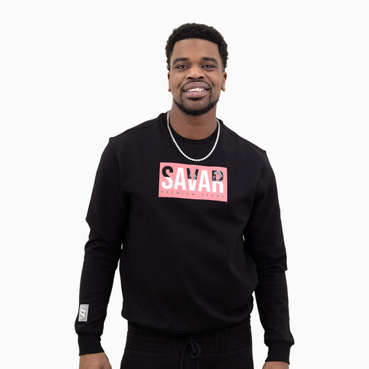 Men's Shiny Gel Black & Red Crew Neck Sweatshirt