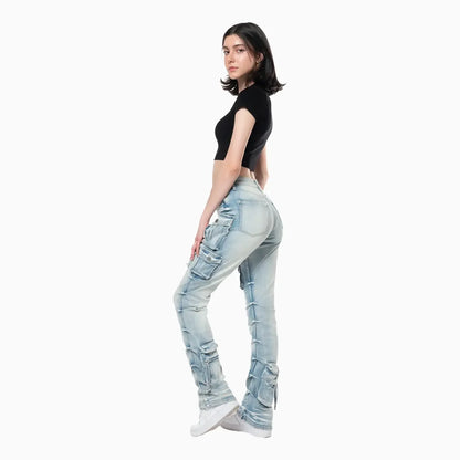 Women's High Rise Cargo Stack Jean Pant