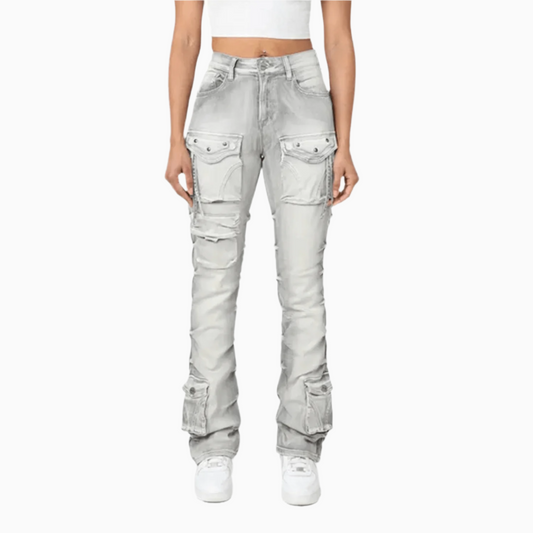 Women's High Rise Lightening Wash Stack Jeans Pant