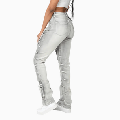 Women's High Rise Lightening Wash Stack Jeans Pant