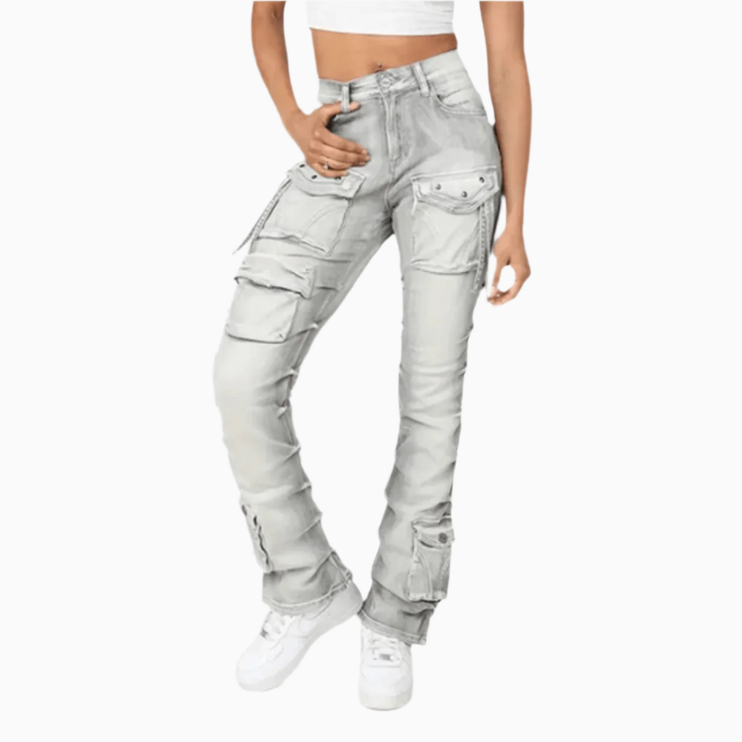 Women's High Rise Lightening Wash Stack Jeans Pant