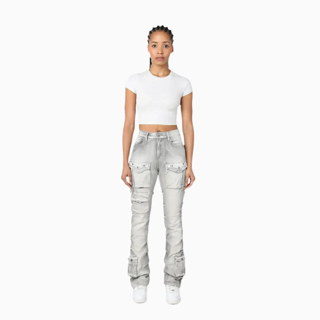 Women's High Rise Lightening Wash Stack Jeans Pant