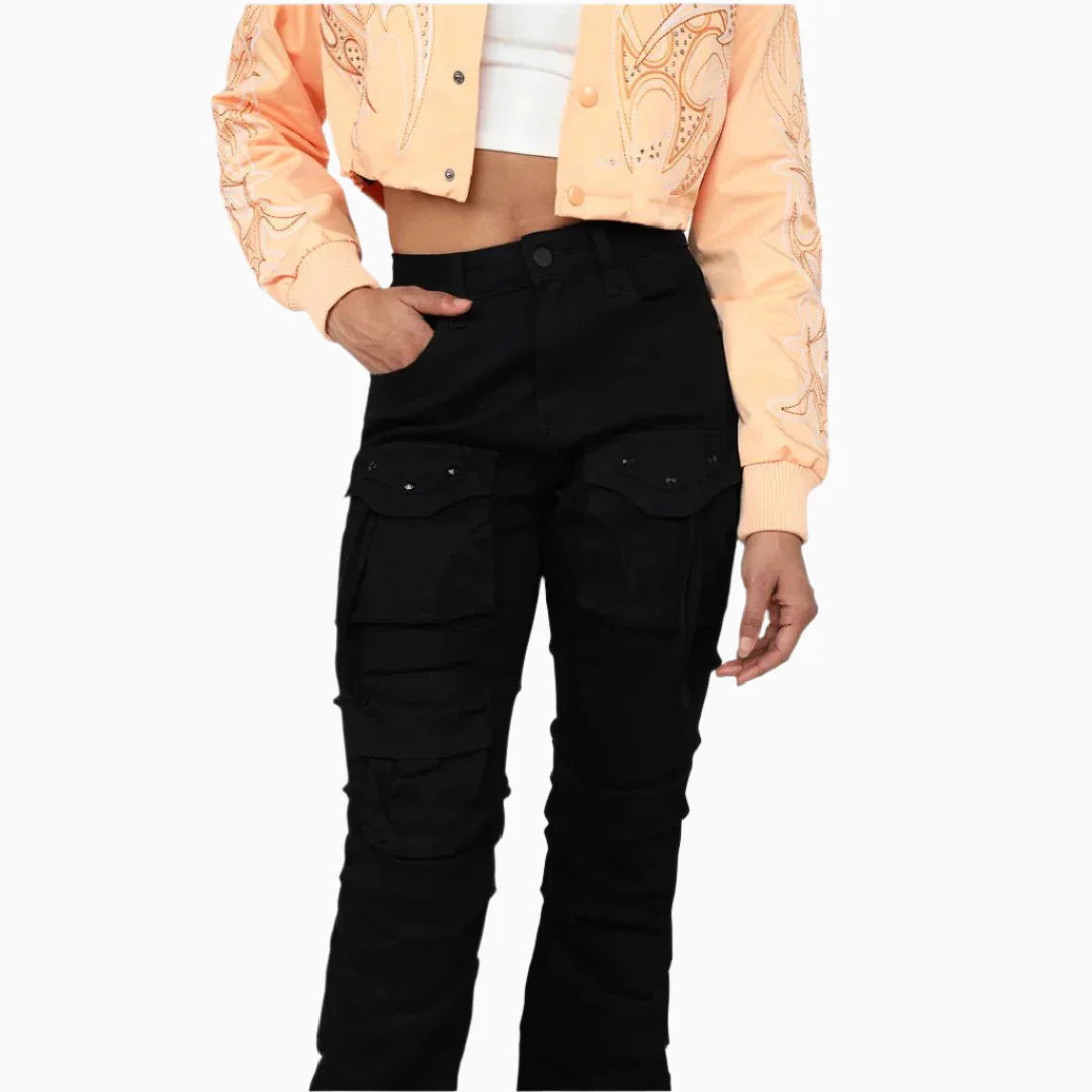 Women's High Rise Side Pinched Stack Twill Pant