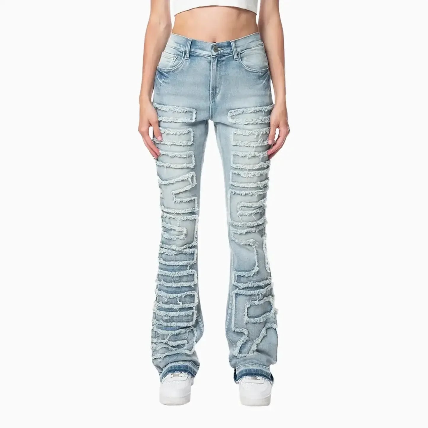 Women's High Rise Stacked Applique Jeans Pant