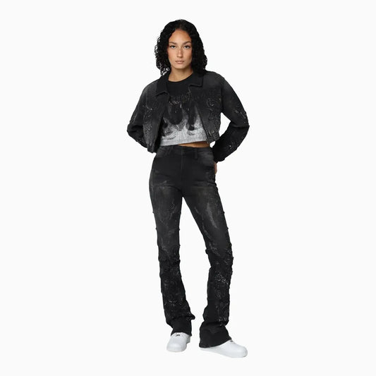 Women's Noir Rhinestone Denim Jacket & Jeans Outfit