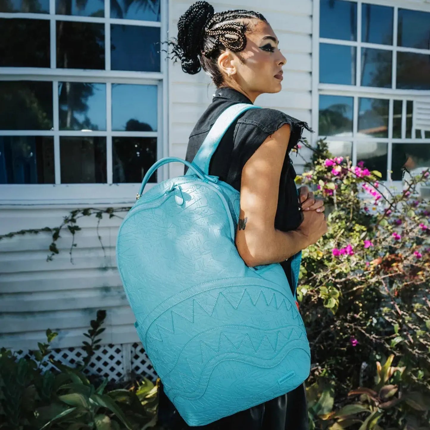 Aqua Embossed Graffiti Backpack
