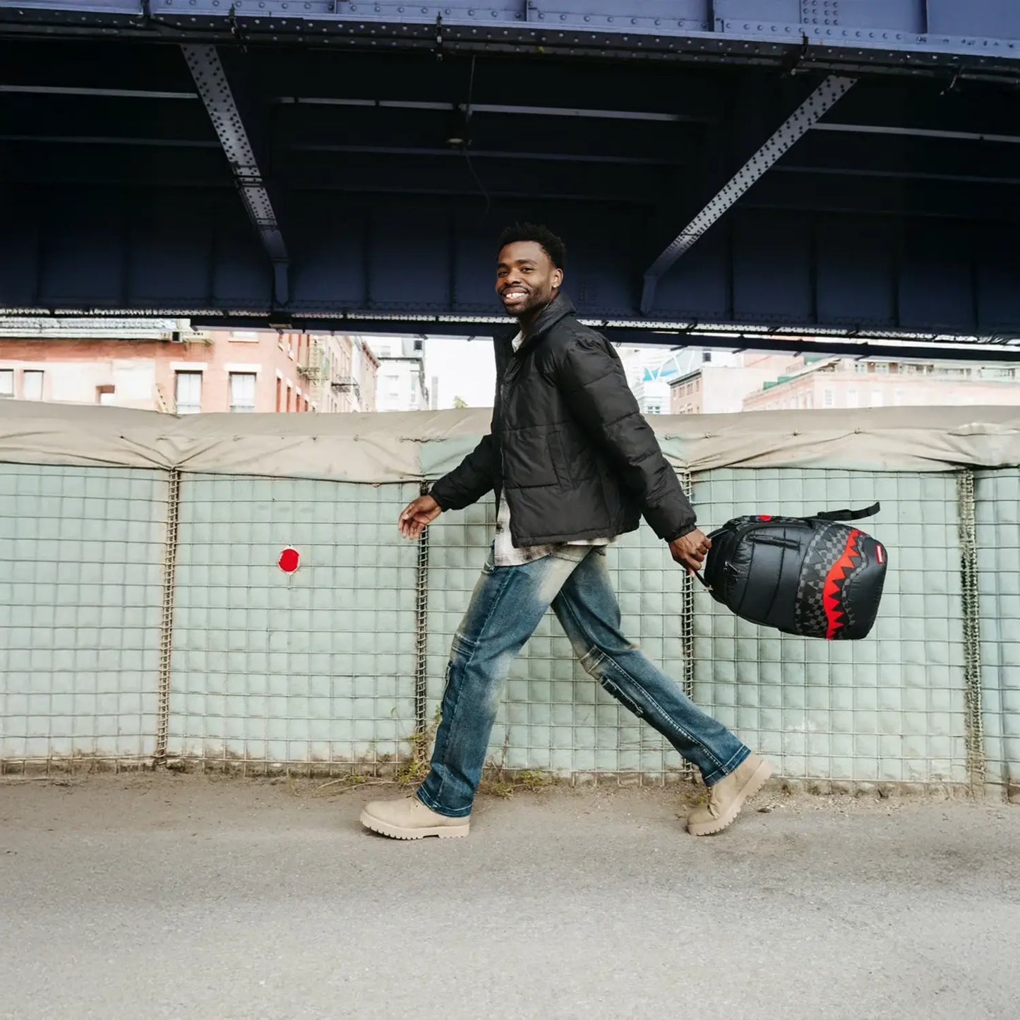 Black Puffer Check Backpack