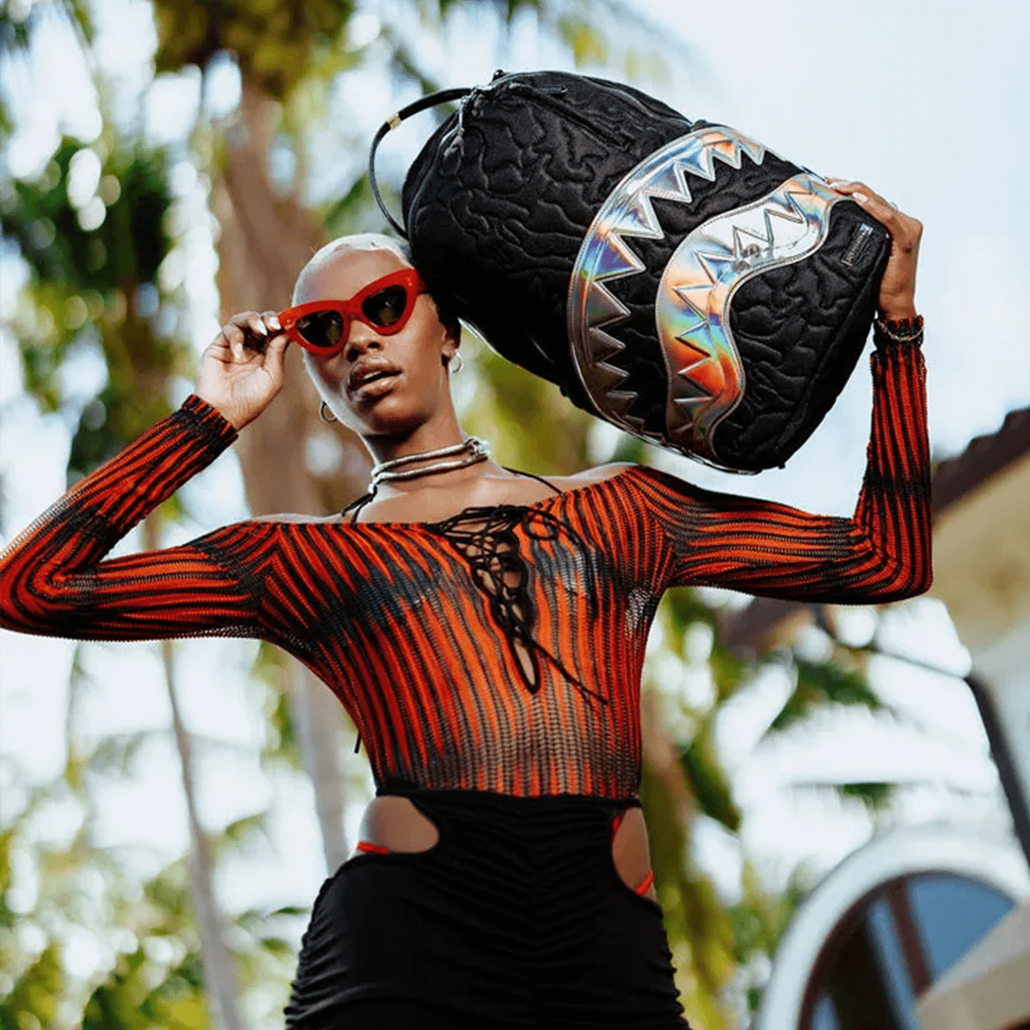 Black Quilted Irridescent DLXSV Backpack