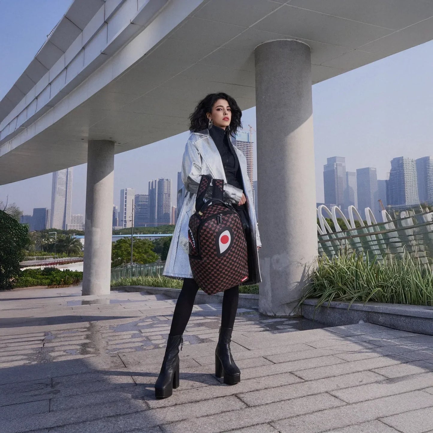 One Eye Brown Check Backpack