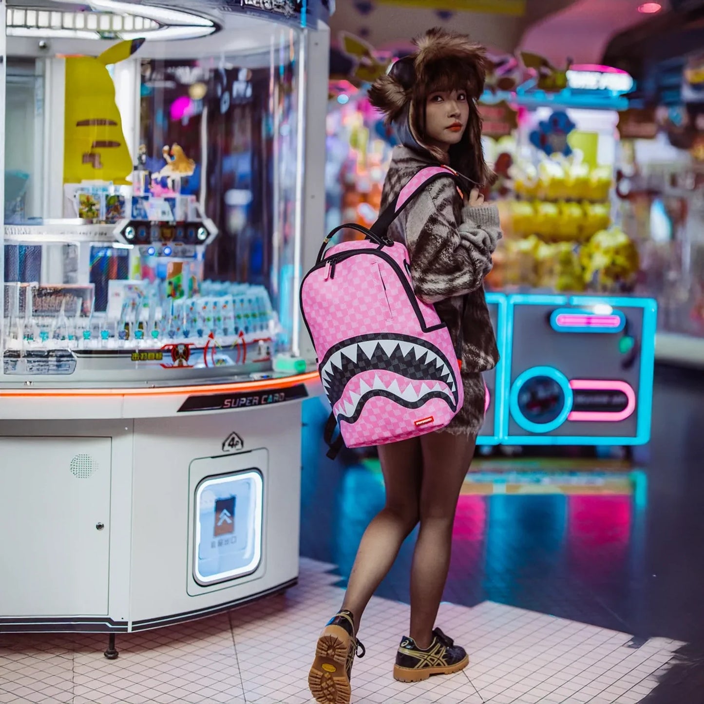 Pink And Black Drip Check Dlxsv Backpack