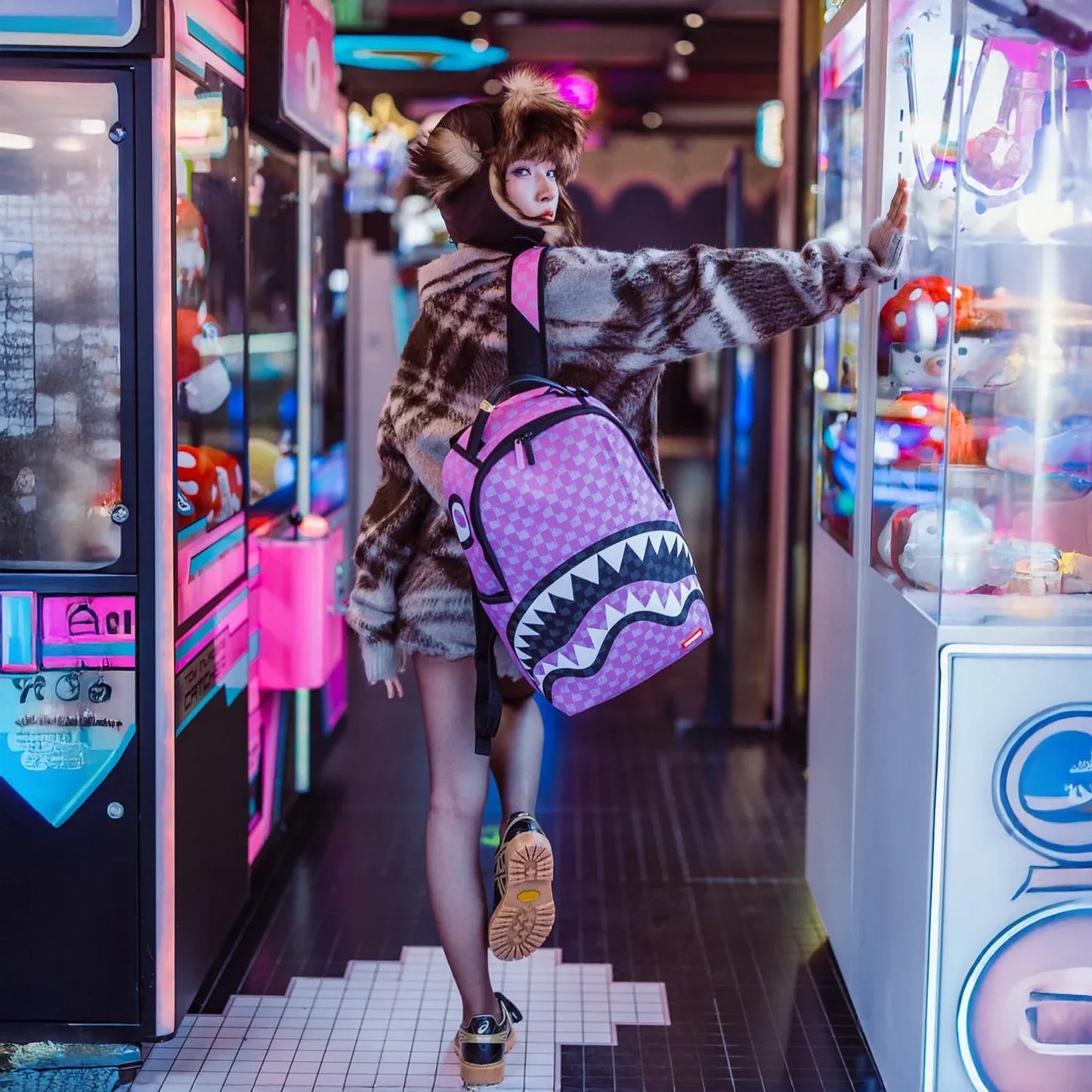 Pink And Black Drip Check Dlxsv Backpack