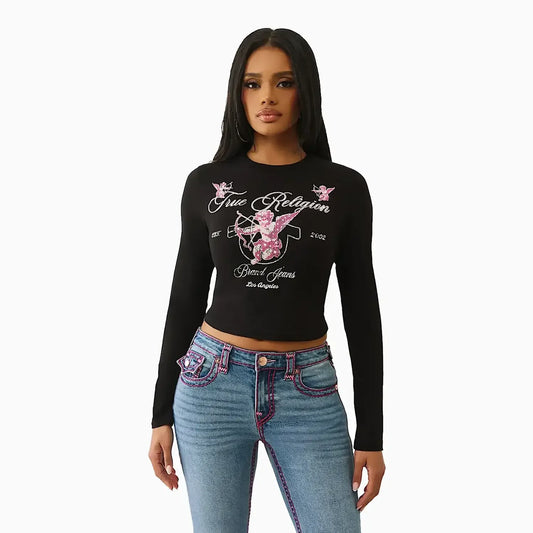 Women's Crystal Cupid Long Sleeve Baby T-Shirt